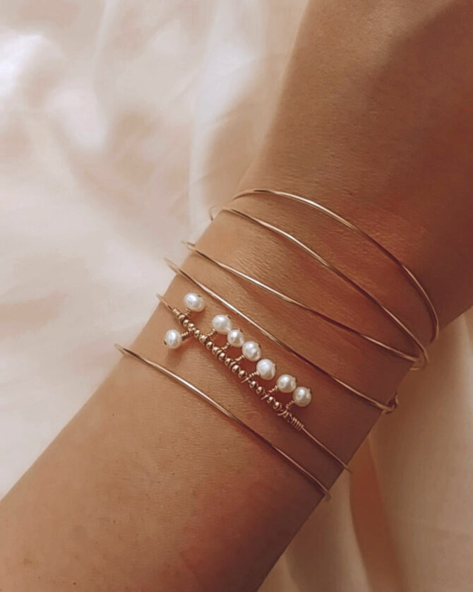 bracelets joncs semainier or perles simple destroy argent 925 ou or fait main bijoux créateur tendance