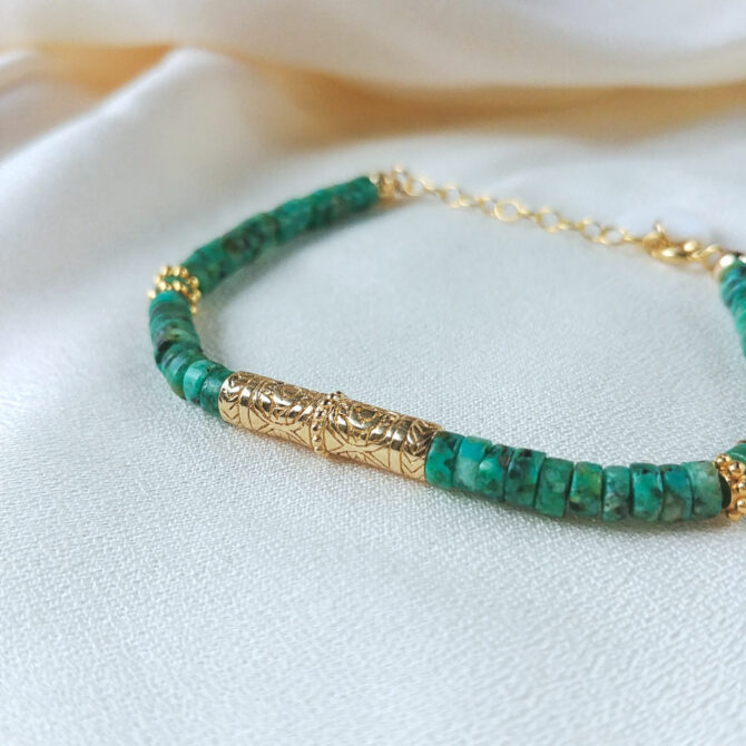 bracelet surfer heishi turquoise tube bali bijoux or fait main bijoux créateur