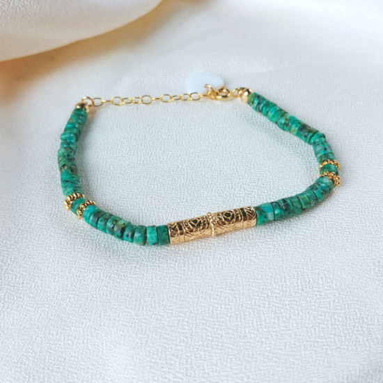 bracelet surfer heishi turquoise tube bali bijoux or fait main bijoux créateur