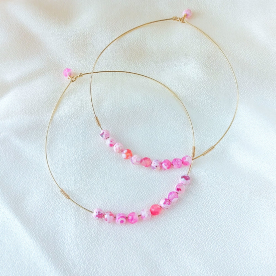 bracelets joncs semainier perles pierre agate rose destroy argent 925 ou or fait main bijoux créateur tendance