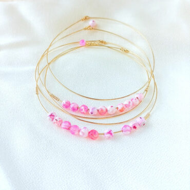 bracelets joncs semainier perles pierre agate rose destroy argent 925 ou or fait main bijoux créateur tendance