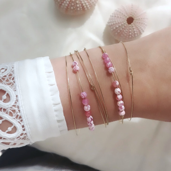 bracelets joncs semainier perles pierre agate rose destroy argent 925 ou or fait main bijoux créateur tendance