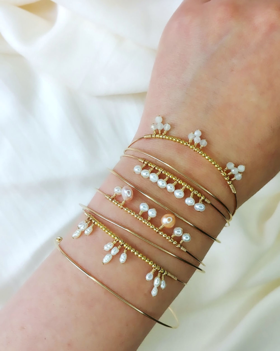 bracelets joncs semainier fin or perles simple destroy argent 925 ou or fait main bijoux créateur tendance
