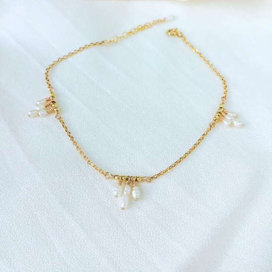bracelet chaine de cheville perles blanc or fait main créatrice instagram france