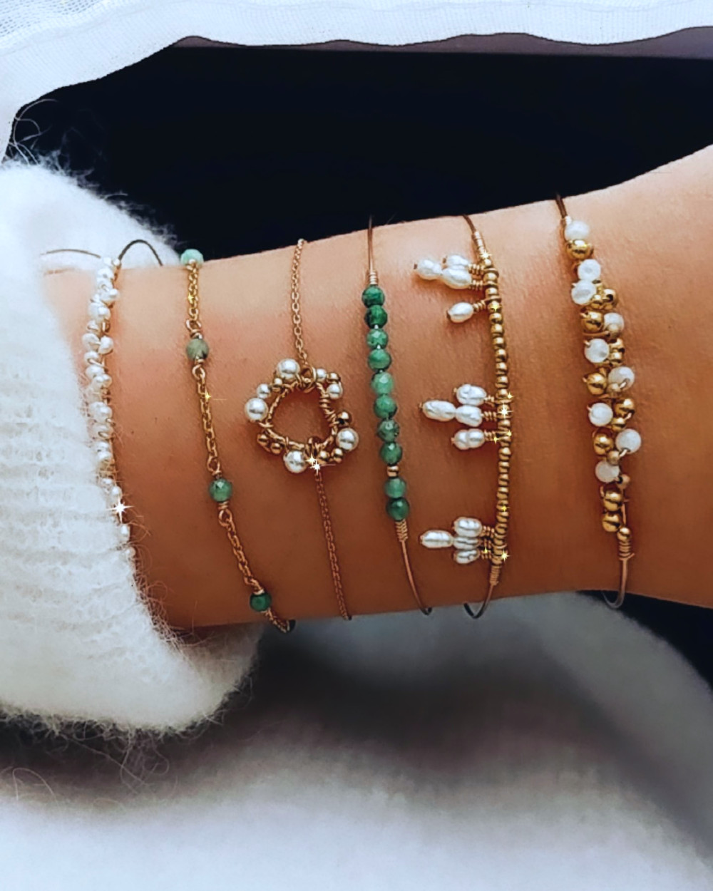 Bracelet perles de culture, laiton et nacre