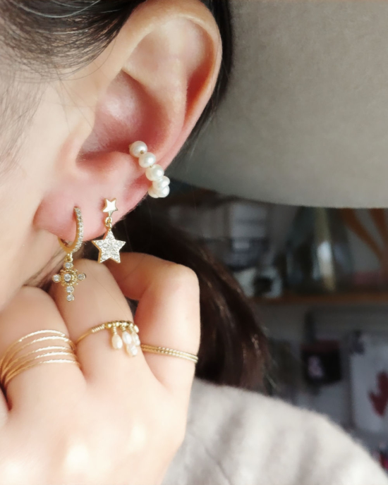bijoux boucles d'oreilles plaqué or petites mini créoles ear cuff perles or fait main france