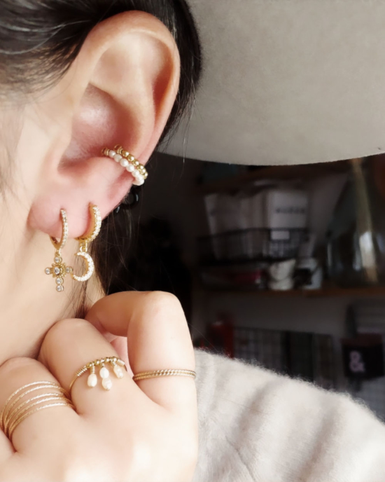 bijoux boucles d'oreilles plaqué or petites mini créoles ear cuff perles or fait main france