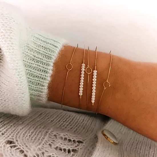 bracelets joncs tissage perles blanches or fait main en france bijoux créateur tendance