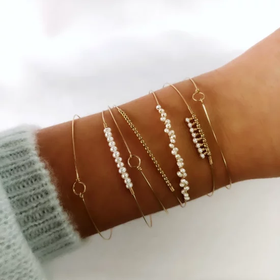 bracelets joncs semainier fin or perles simple destroy perles blanches or fait main en france bijoux créateur tendance
