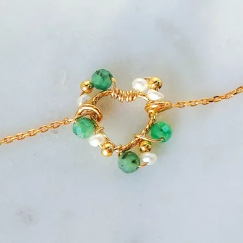 bracelet et bague coeur tissage broderie perles émeraude fait main or fil gold filled bijoux createur instagram france fait main