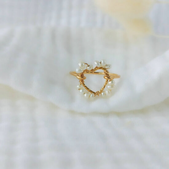 bague coeur tissage broderie perles émeraude fait main or fil gold filled bijoux createur instagram france fait main