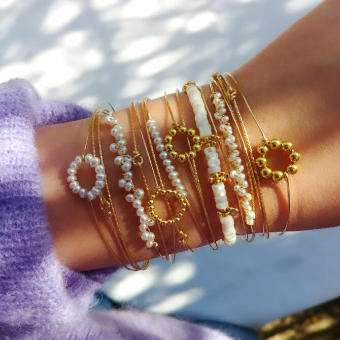 bracelets joncs semainier fin or perles simple destroy argent 925 ou or fait main bijoux créateur tendance