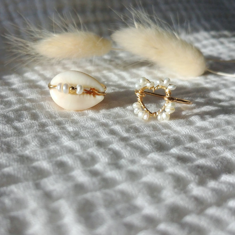 Bague Coquillage - Fausse Argent - Taille 8 - Bijou Neuf Sans Emballage