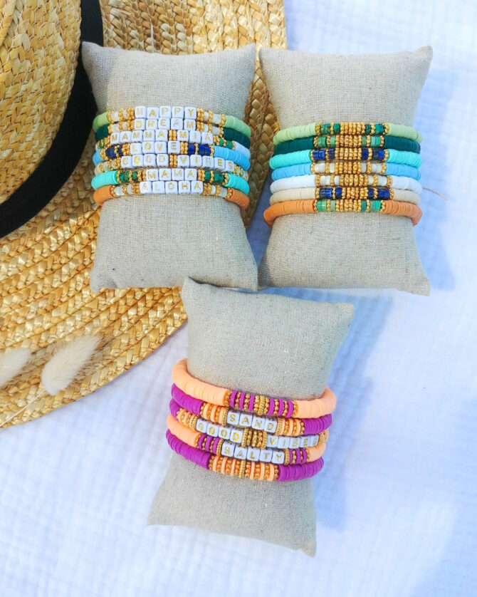 bracelets heishi mot à personnaliser tendance fait main bracelet heishi surfer bohème bijoux créateur