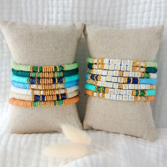 bracelets heishi mot à personnaliser tendance fait main bracelet heishi surfer bohème bijoux créateur