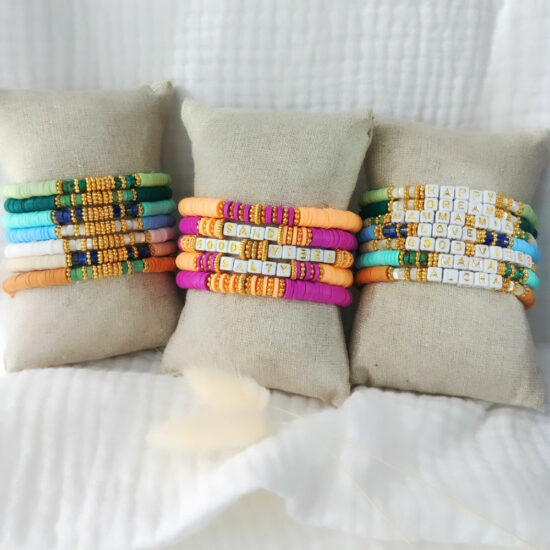 bracelets heishi mot à personnaliser tendance fait main bracelet heishi surfer bohème bijoux créateur