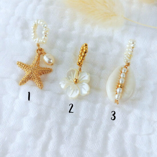 pendentif tendance été summer coquillage cauri nacre fleur or fait main bijoux créateur made in france