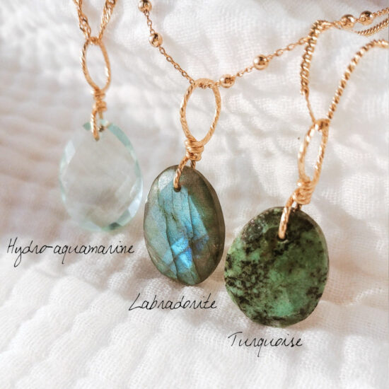 collier heishi surfer bcollier pendentif pierre gemme turquoise labradorite aquamarine fait main bijoux créatrice instagram made in france
