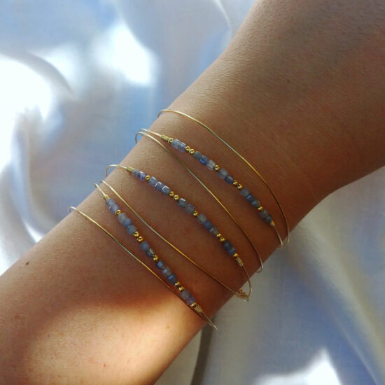 bracelets joncs semainier fin or pierre gemme bleu tanzanite couleur simple destroy argent 925 ou or fait main bijoux créateur tendance