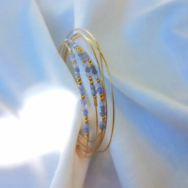 bracelets joncs semainier fin or pierre gemme bleu tanzanite couleur simple destroy argent 925 ou or fait main bijoux créateur tendance