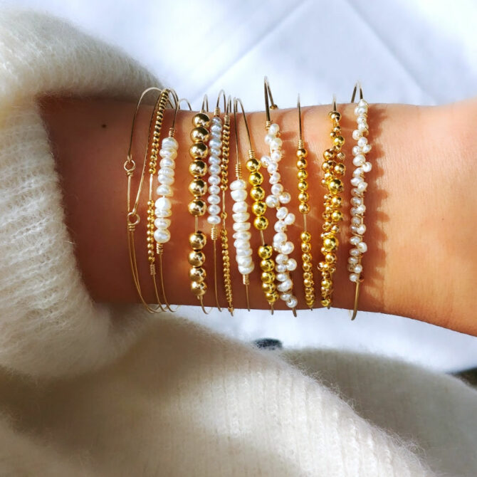 bracelets joncs semainier fin perles de culture blanches destroy argent 925 ou or gold filled fait main en france bijoux tendance créatrice instagram