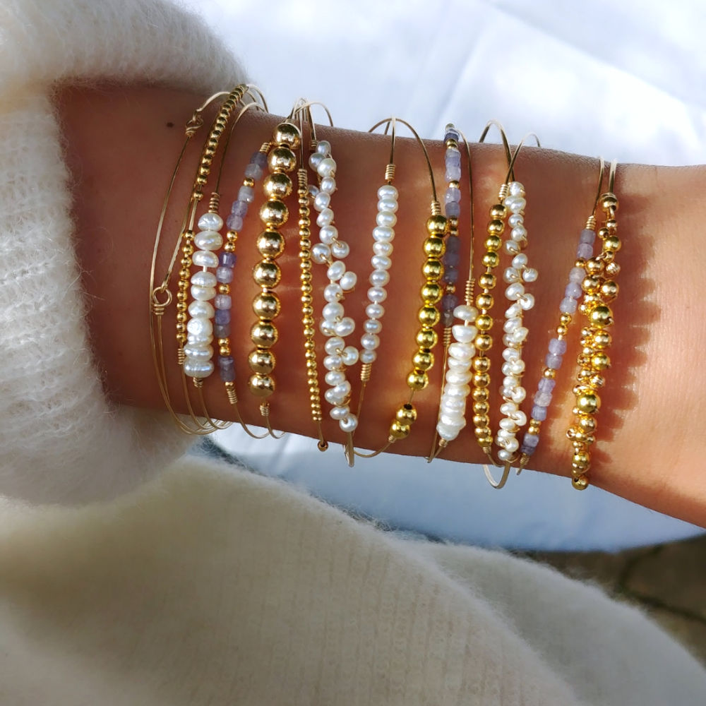 bracelets joncs semainier fin perles de culture pierre bleu tanzanite destroy argent 925 ou or gold filled fait main en france bijoux tendance créatrice instagram