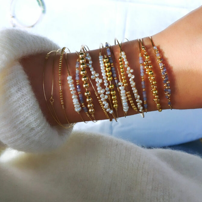 bracelets joncs semainier fin perles de culture pierre bleu tanzanite destroy argent 925 ou or gold filled fait main en france bijoux tendance créatrice instagram