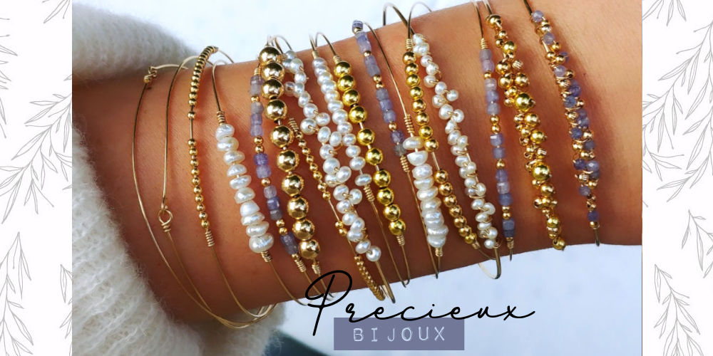 bracelets joncs semainier fin or perles simple destroy perles blanches or fait main en france bijoux créateur tendance