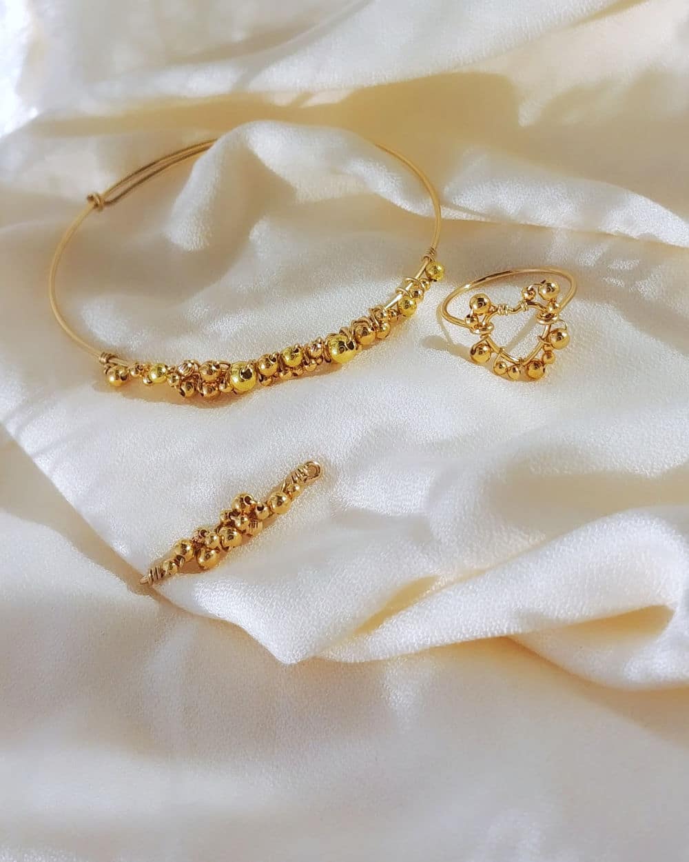 bague et bracelet coeur tissage broderie perles fait main or fil gold filled bijoux createur instagram france fait main