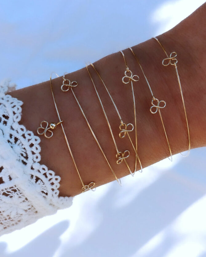 bracelets joncs semainier fin trèfle chance porte-bonheur argent 925 ou or gold filled fait main en france bijoux tendance créatrice instagram
