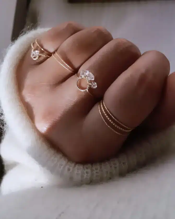 bague chaîne pierre diamant herkimer quartz herkimer fait main en france créatrice bijoux gold filled et argent 925 instagram