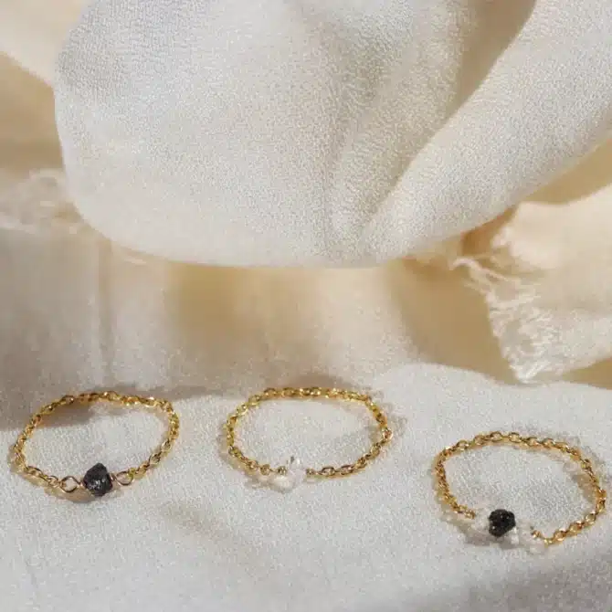 bague chaîne pierre diamant noir fait main en france créatrice bijoux gold filled et argent 925 instagram