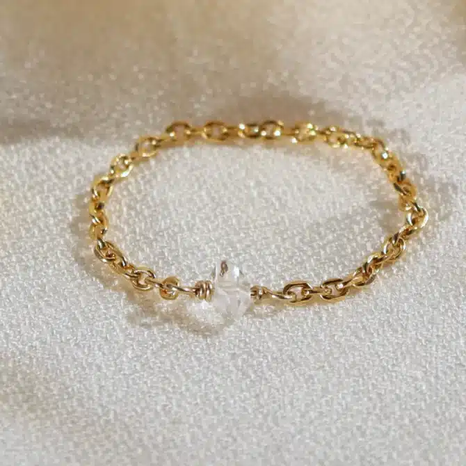 bague chaîne pierre diamant herkimer quartz fait main en france créatrice bijoux plaqué or gold filled et argent 925 instagram