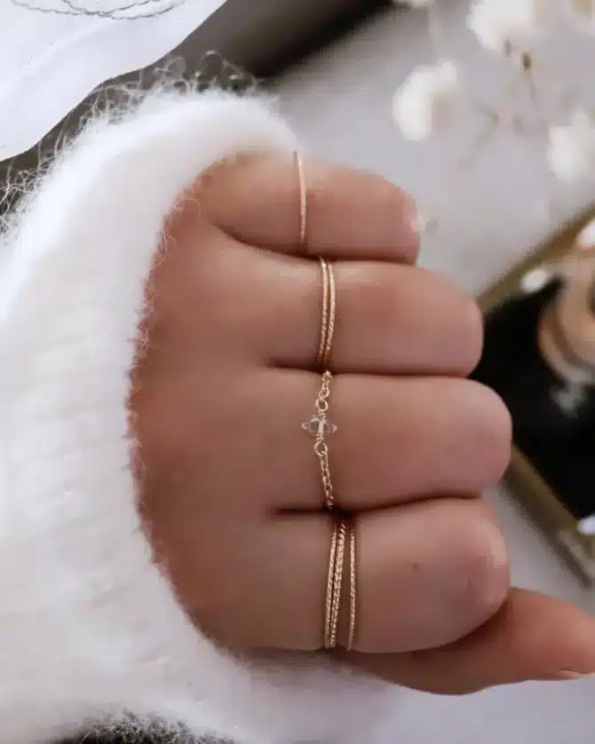 bague chaîne pierre diamant quartz herkimer fait main en france créatrice bijoux gold filled et argent 925 instagram