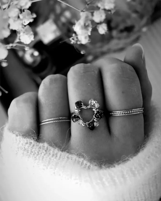 bague coeur pierre diamant noir fait main en france créatrice bijoux gold filled et argent 925 instagram