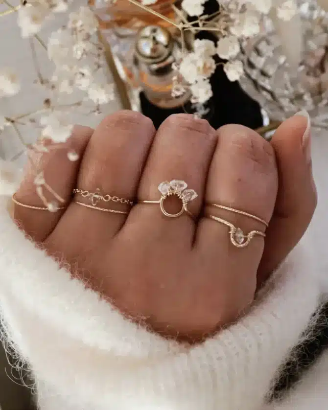 bague chaîne pierre diamant quartz herkimer fait main en france créatrice bijoux gold filled et argent 925 instagram