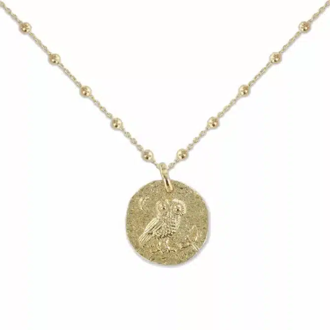 collier médaille chouette plaqué or bijoux tendance